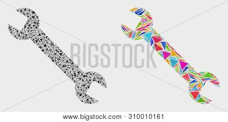 Wrench Collage Icon Of Triangle Items Which Have Variable Sizes And Shapes And Colors. Geometric Abs