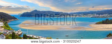 Sunset Evening Small Harbor And Fishing Village, Porto Do Barqueiro, Galicia, Spain. Multi Shots Sti