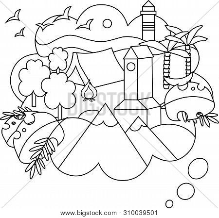Vector Linear Illustration Of The Dream Trip. Different Tipes And Variants Of Travelling. Travelling