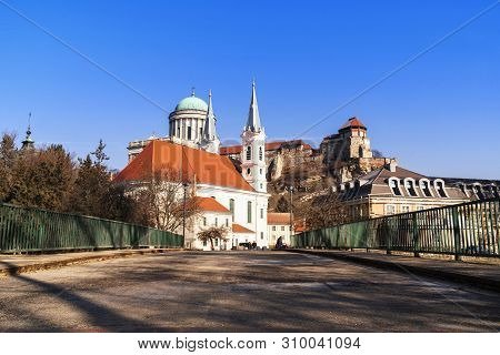 Castle In Hungary. Westerly Cathedral. The Biggest Church In Hungary.view Of An Esztergom Basilica,