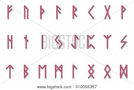 Set Of Ancient Norse Runes. Runic Alphabet. Futhark. Ancient Occult Symbols. Illustration. Old Germa