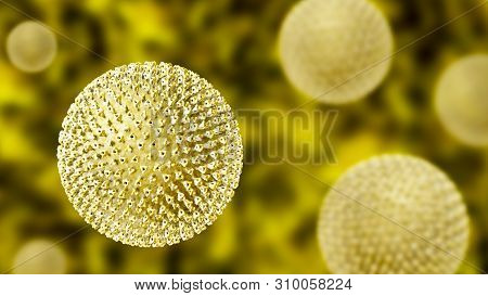 Measles Viruses. 3d Illustration Showing Structure Of Measles Virus With Surface Glycoprotein Spikes