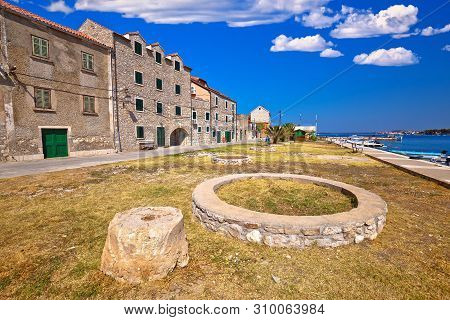 Old Stone Houses Aon Krapanj Island Waterfront, Sea Sponge Harvesting Village, Sibenik Archipelago O