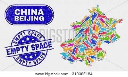 Assembly Beijing City Map And Blue Empty Space Textured Seal Stamp. Colored Vector Beijing City Map 