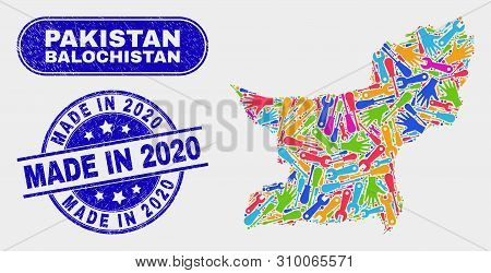 Tools Balochistan Province Map And Blue Made In 2020 Scratched Seal Stamp. Bright Vector Balochistan