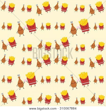 Seamless Pattern Fried Chicken And French Fries