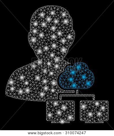 Flare Mesh Cloud Administrator With Lightspot Effect. Abstract Illuminated Model Of Cloud Administra