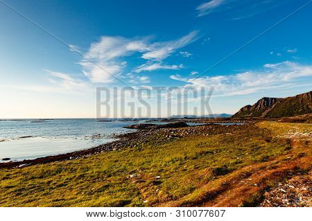 Seascape On Andoya Island. Scenic Rocky Coastline Near Nordmela Village Vesteralen Archipelago, Norw