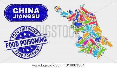 Constructor Jiangsu Province Map And Blue Food Poisoning Textured Stamp. Bright Vector Jiangsu Provi