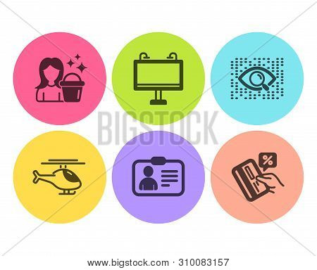 Road Banner, Artificial Intelligence And Helicopter Icons Simple Set. Cleaning, Id Card And Credit C