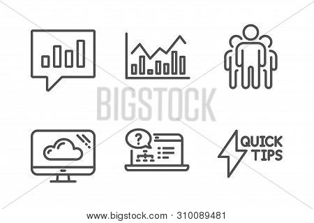 Group, Online Help And Cloud Storage Icons Simple Set. Infochart, Analytical Chat And Quickstart Gui