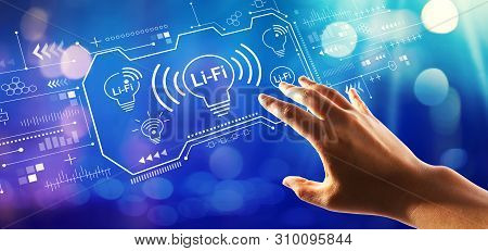 Lifi Theme With Hand Pressing A Button On A Technology Screen