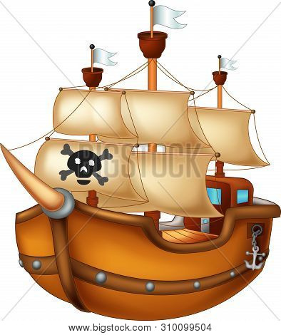 Funny Wood Ship Cartoon For Your Design
