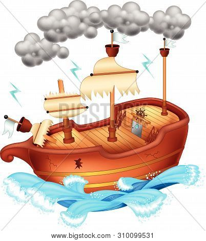 Funny Wood Ship Cartoon For Your Design