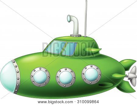 Funny Green Submarine Cartoon For Your Design