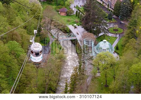 Borjomi, Georgia - May, 04 - 2019: Top View Of Borjomi, Balneological And Climatic Resort In Georgia