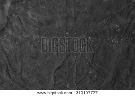 Grunge Flax Texture For Background, Black Color. Abstract Black Fabric Texture Background Or Dark Gr