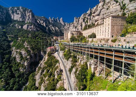 Monserrat, Spain - April, 2019: Santa Maria De Montserrat Abbey In Monistrol De Montserrat, Cataloni