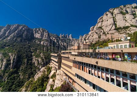Monserrat, Spain - April, 2019: Santa Maria De Montserrat Abbey In Monistrol De Montserrat, Cataloni