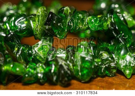 Dark Green Chrome Diopside Gravel, Natural Stone Close Up.