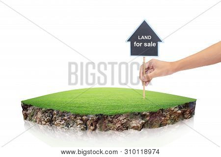 Round Soil Ground Cross Section With Earth Land. House Symbol With Location Pin And Green Grass In R