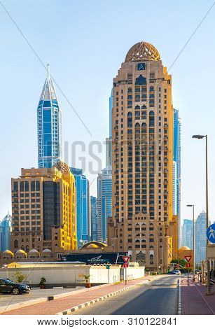 Dubai, Uae United Arabs Emirates - 29 May, 2019: Arjaan Building And Dubai Marina Skyscrapers At The