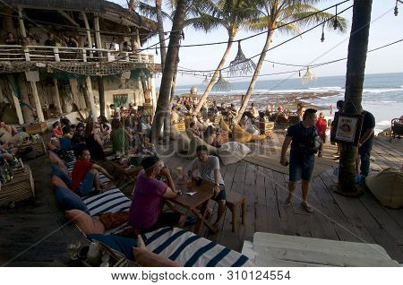 Canggu, Bali, Indonesia - 6th June 2019 : View On A Beautiful Beach Restaurant Terrace Crowded With 