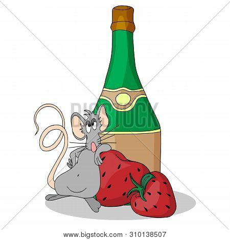 Happy Chinese New Year Calendar, Greeting Card, Cute Mouse, Rat In Poses. Animal Cartoon Set, Card W