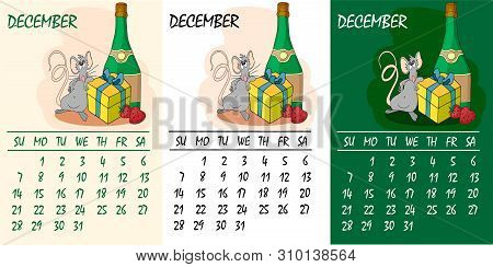 Happy Chinese New Year Calendar, Greeting Card, Cute Mouse, Rat In Poses. Animal Cartoon Set. Gift S