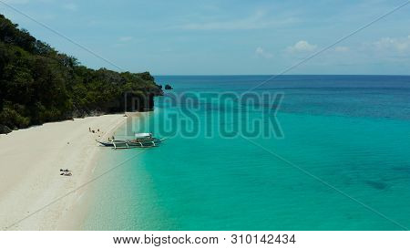 Tropical Beach With Palm Trees And Turquoise Waters Of The Coral Reef, Top View, Puka Shell Beach. B