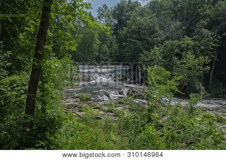 The Waterfall At Madam Brett Park In Beacon, New York.