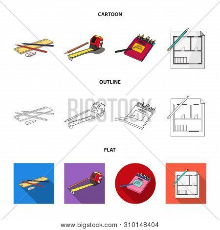 Vector Design Of Pencil And Sharpen Sign. Set Of Pencil And Color Stock Vector Illustration.