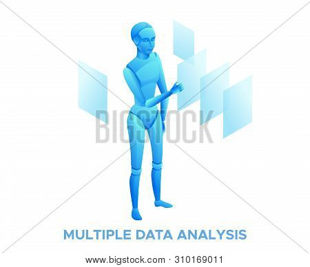 Robot Administrator Choosing Documents And Sorting Files Or Filing-cabinet, Isometric 3d Illustratio