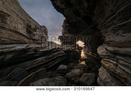 Sea Cave In Plentzia, Bizkaia, Vizcaya, Spain