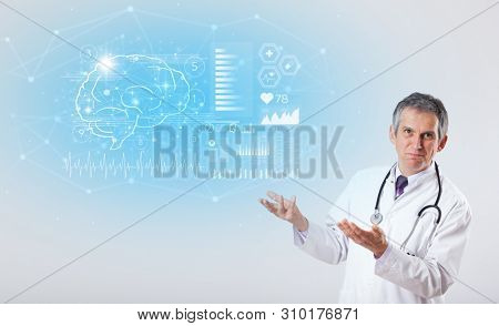 Middle aged neurologist showing the test result