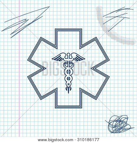 Emergency Star - Medical Symbol Caduceus Snake With Stick Line Sketch Icon Isolated On White Backgro