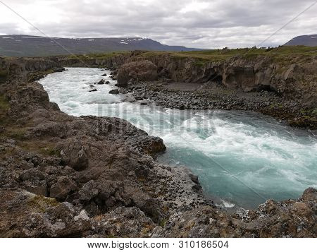 Godafoss Watefall Cascades In Northernpart Of  Iceland