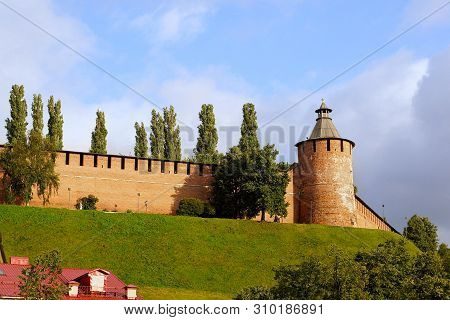 Nizhny Novgorod, Russia- September 9, 2017. Nizhny Novgorod Kremlin. Built 1508-1515. View Of The Ta