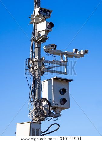 Voronezh, Russia - March 13, 2019: Camera Of Various Control Systems On The Road