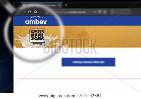Novosibirsk, Russia - July 08, 2019 - Illustrative Editorial Of Ambev S.a. Website Homepage. Ambev S