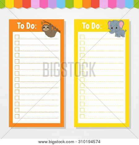 To Do List For Kids. Empty Template. Isolated Color Vector Illustration. Funny Character. Cartoon St