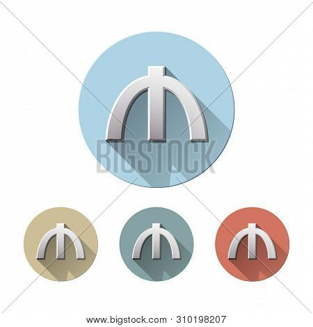 Set Of Manat Currency Symbol On Colored Circle Flat Icons, Isolated On White. Azerbaijani Sign Monet