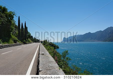 View Of The Road From Nago-torbole To Malcesine. Lago Di Garda, Italy.