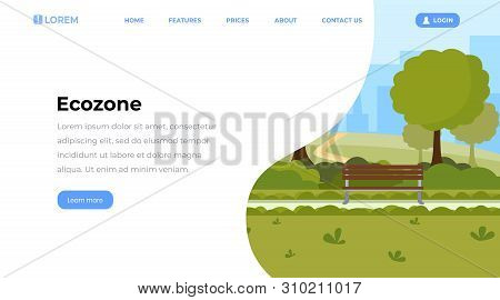 City Eco Zone Vector Landing Page. Urban Recreational Park Landscape, Town Botanical Garden, Public 