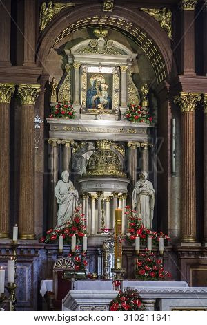 Piekary Slaskie Poland May 26, 2019.: The Interior Of The Basilica Of Our Lady Of Piekary With The V