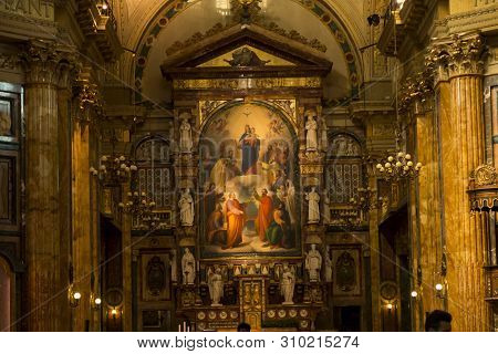 Turin, Italy, 27 June 2019: Interior Of The Sanctuary Of Mary Help Of Christians Of The Faithful In 