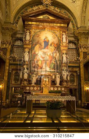 Turin, Italy, 27 June 2019: Interior Of The Sanctuary Of Mary Help Of Christians Of The Faithful In 