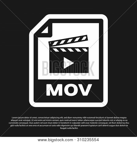 Black Mov File Document Icon. Download Mov Button Icon Isolated On Black Background. Mov File Symbol