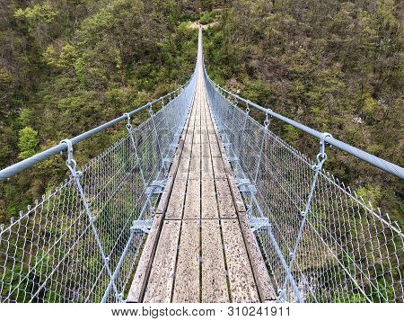 Tibetan Bridge Carasc Or Ponte Tibetano Valle Di Sementina Or Tibetische Brucke Carasc, Monte Carass
