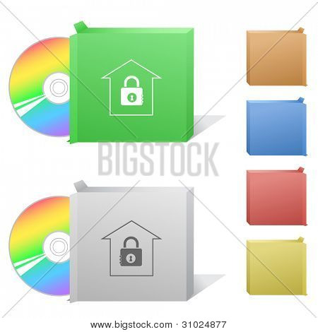 Banco. Caja con disco compacto. Ilustración de la trama. Versión de vector está en mi cartera.